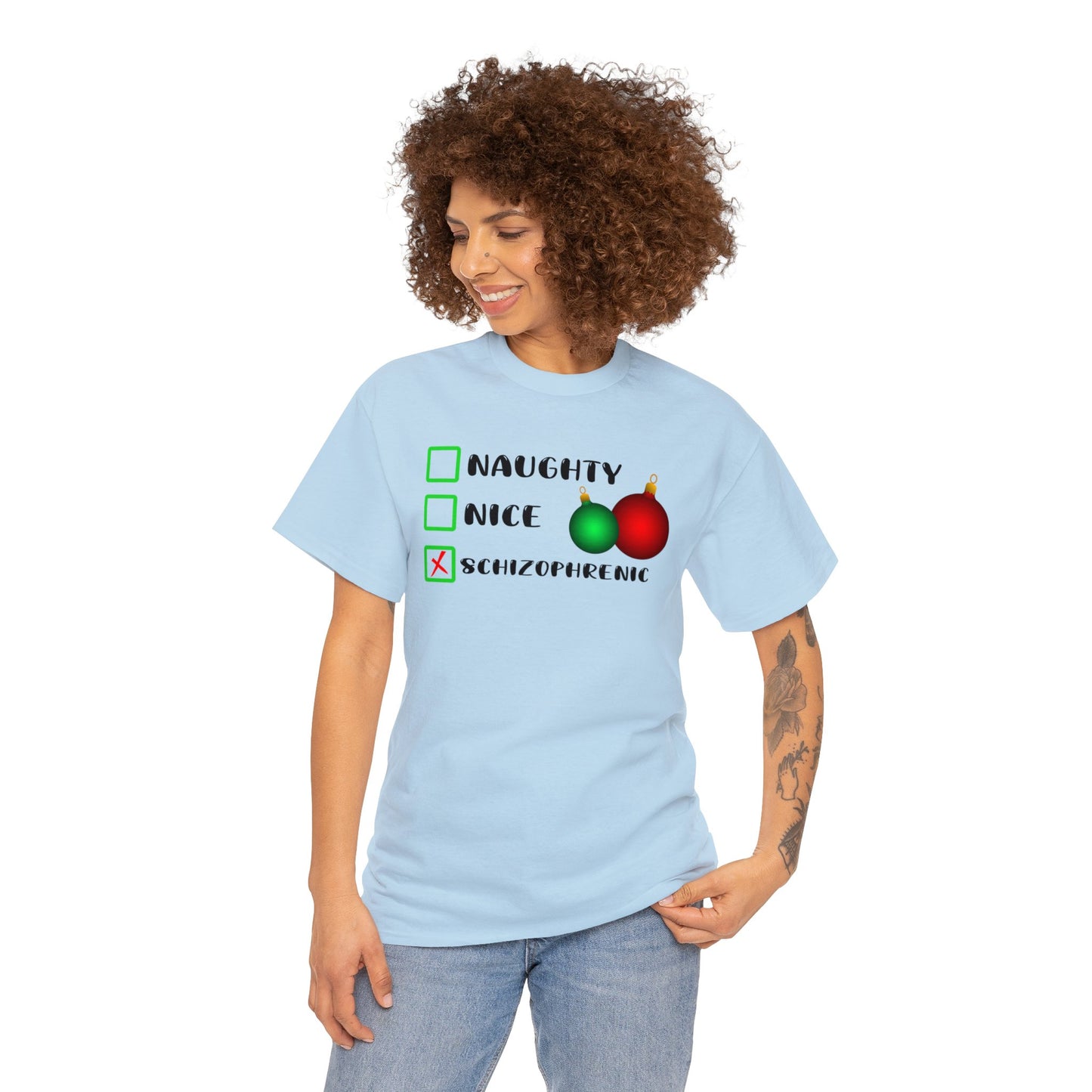 NAUGHTY, NICE, SCHIZOPHRENIC TEE