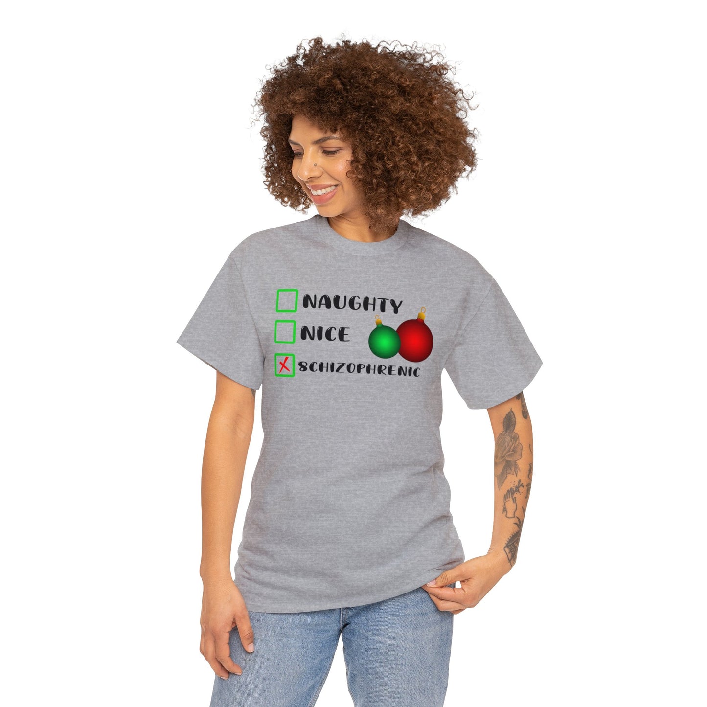 NAUGHTY, NICE, SCHIZOPHRENIC TEE