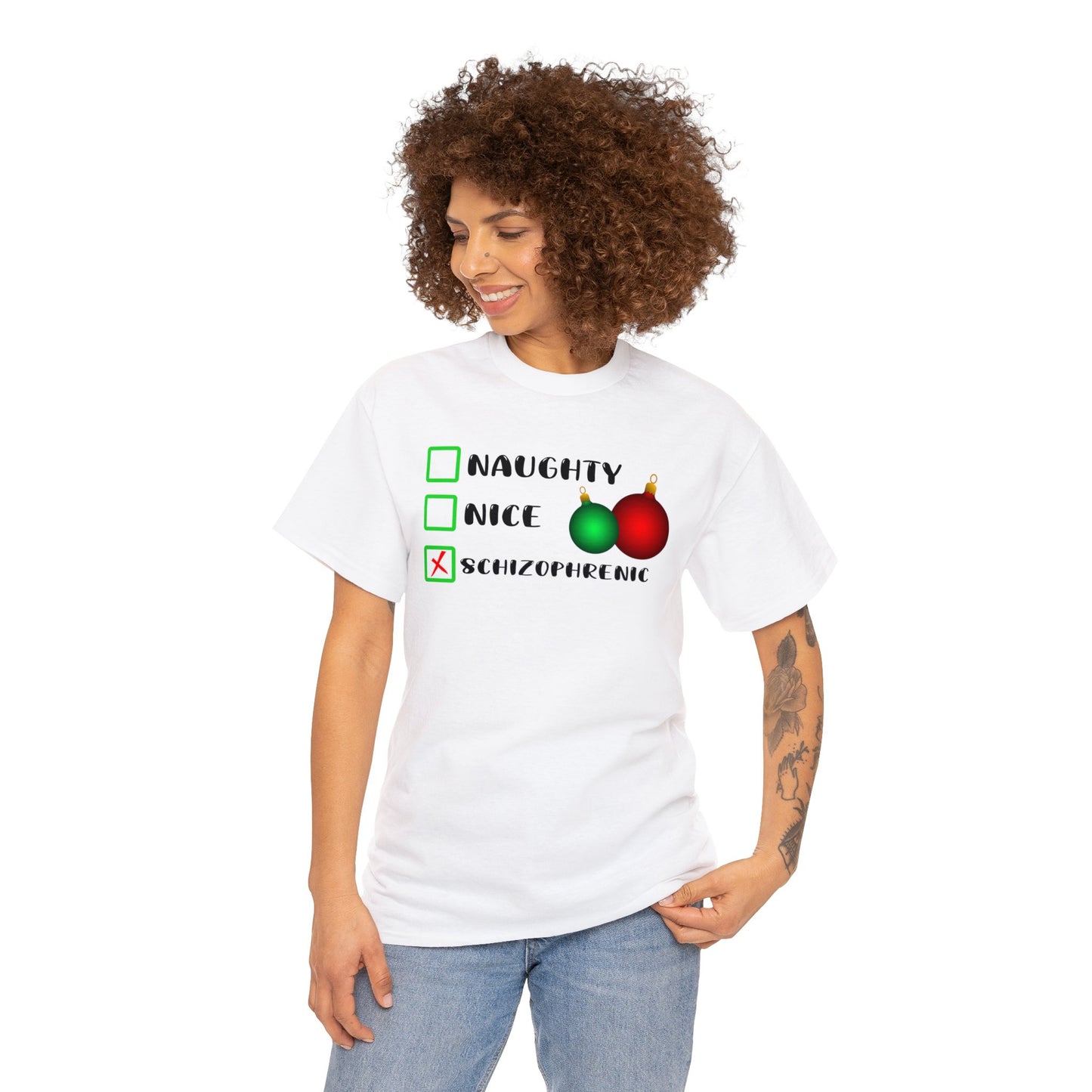 NAUGHTY, NICE, SCHIZOPHRENIC TEE