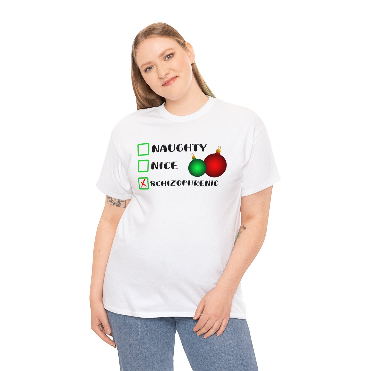 NAUGHTY, NICE, SCHIZOPHRENIC TEE