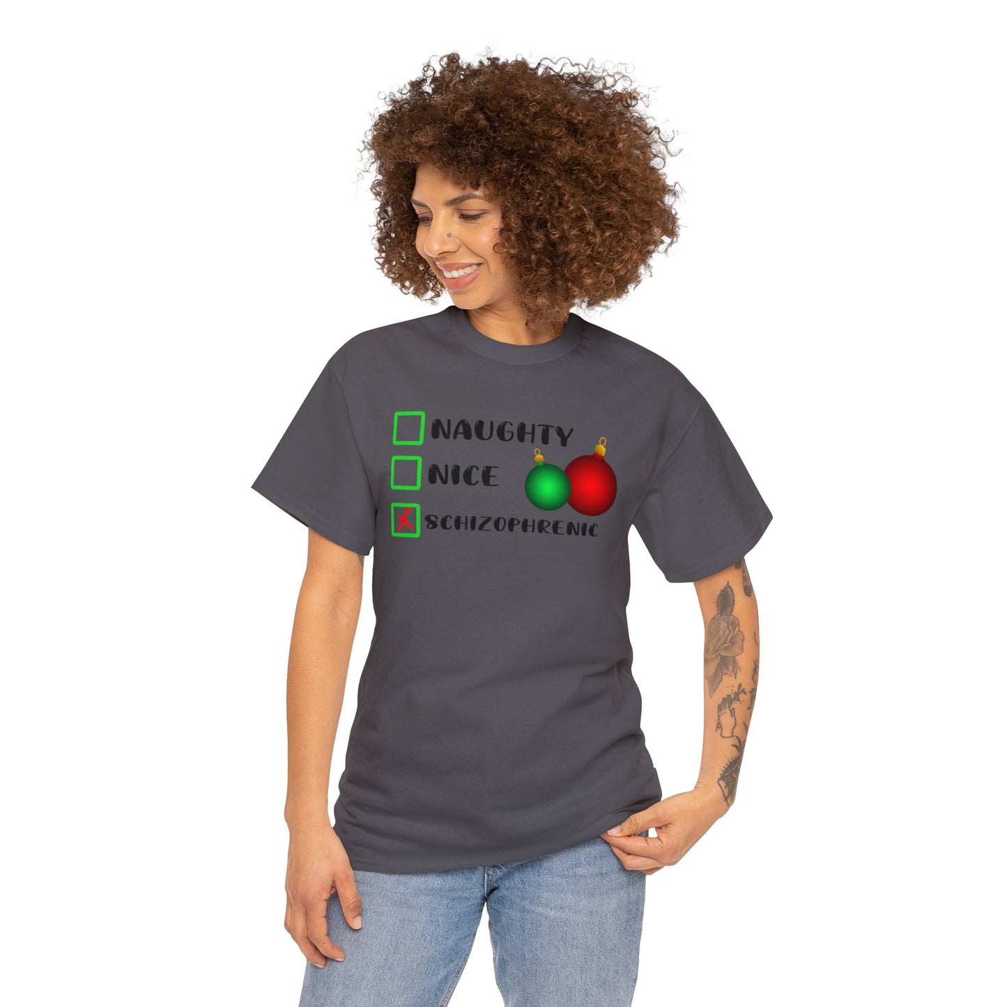 NAUGHTY, NICE, SCHIZOPHRENIC TEE